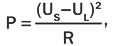 где единицы измерения P — Вт, US и UL — В, R — Ом.
