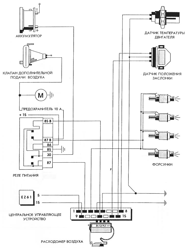 Электрическая схема системы впрыска топлива Opel Kadett 1.8 - Opel Omega 1.8