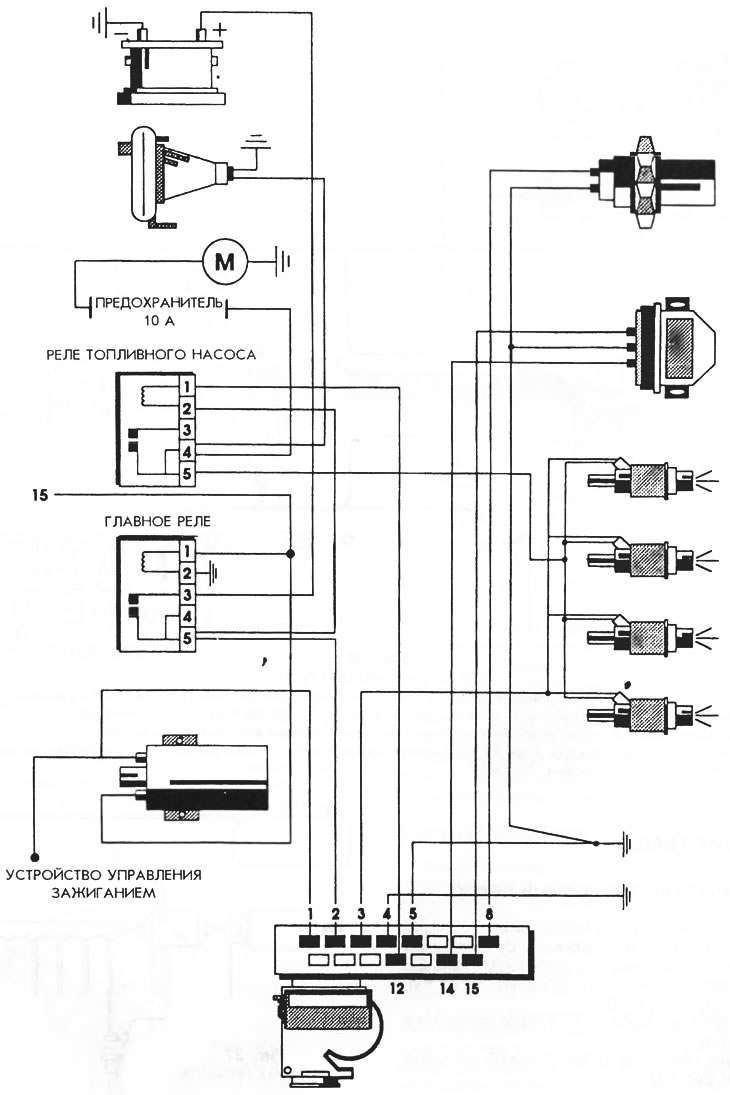 Электрическая схема системы впрыска топлива Peugeot 405 GRI SRI 1.9 - Citroen ВХ 19 GTi