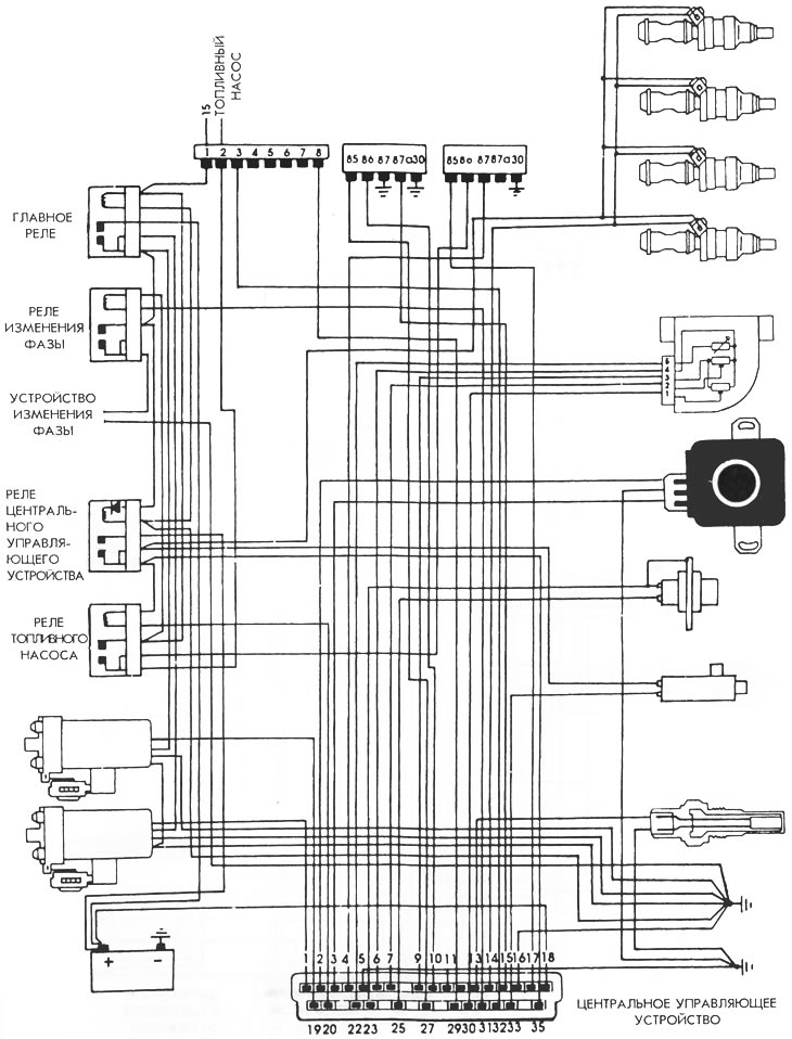 Электрическая схема системы впрыска топлива Alfa Romeo 75 Twin Spark, Alfa Romeo 164 Twin Spark