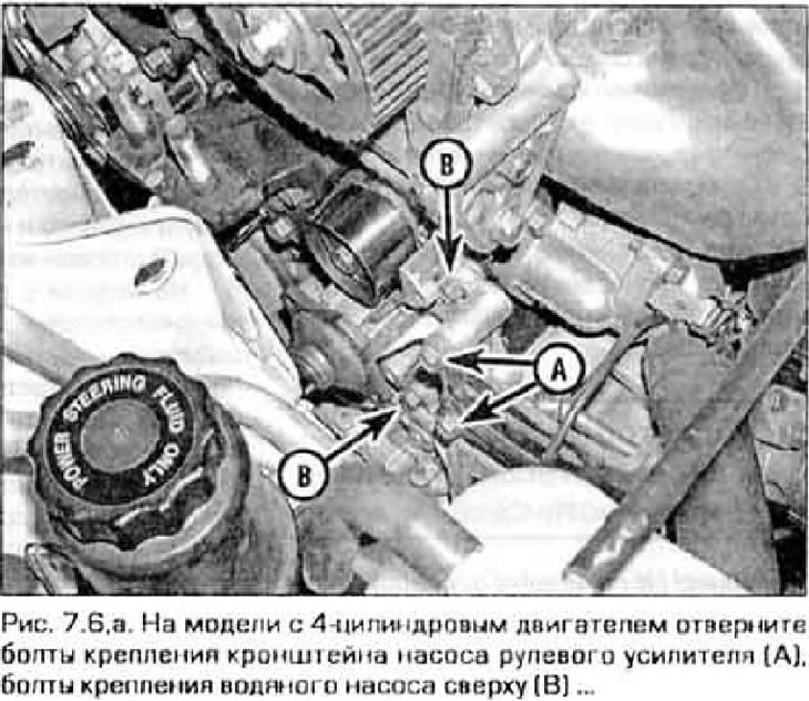 6. Loosen the water pump mounting bolts (figure 7.6, a-c) and remove it from the engine. If the…