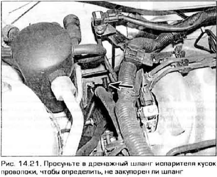 21. Проверите црево за одвод из јединице грејача/испаривача на десној страни преграде мотора и…