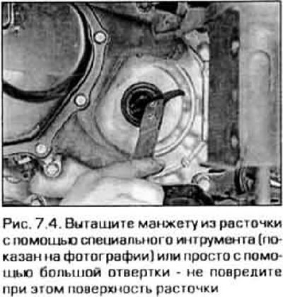 4. Отверткой или монтировкой вытащите манжеты из расточек (рис. 7.4).