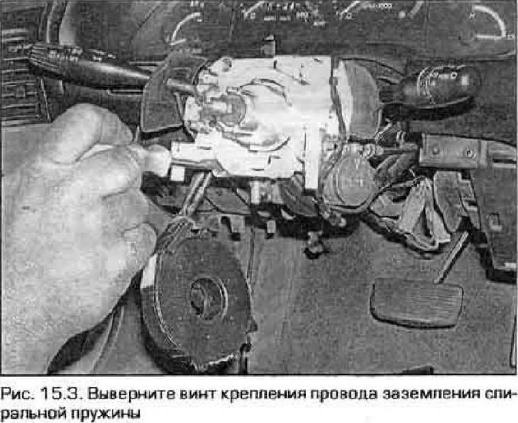 3. Вывярніце шрубу мацавання провада зазямлення спіральнай спружыны (малюнак 15.3).