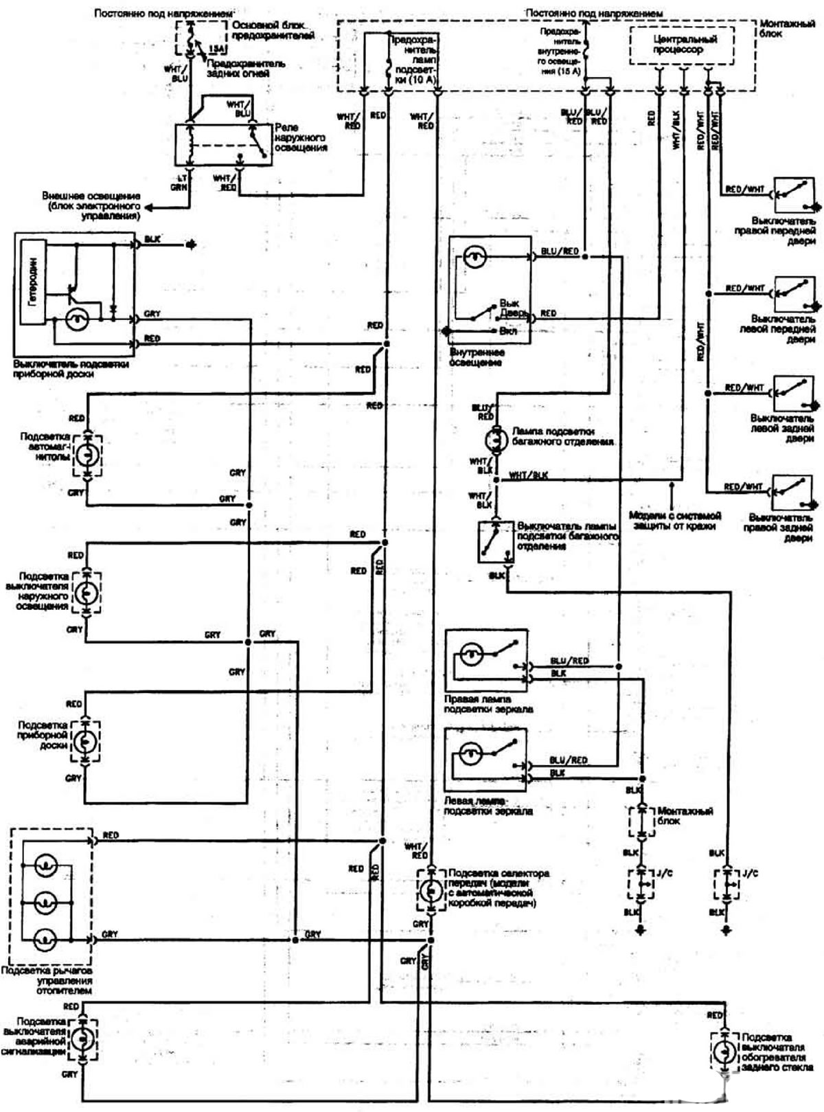 Подсветка приборов — модели выпуска с 1998 г. (Мазда Капелла 6 (626 ...
