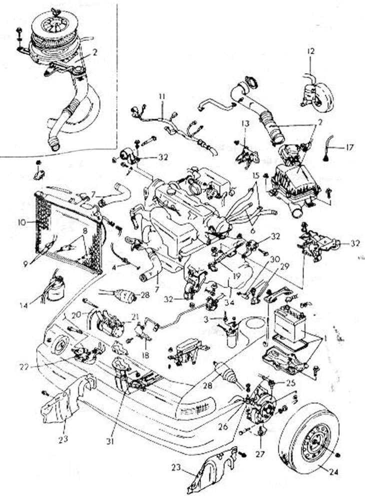 Рис. 11. Подробности снятия и установки двигателя в DOHC-двигателе имеются аналогичные детали: 1.…