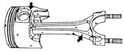 Рис. 89. Следить, чтобы маркировка «F» на поршне и отверстие для масла в шатуне после сборки…