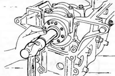 Рис. 103. Забивание центрирующего подшипника вала сцепления на конце коленчатого вала.