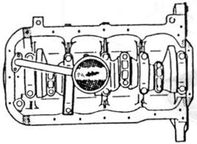 Рис. 112. При применении уплотнения (дизельный двигатель) четыре угла смазываются герметиком.