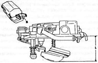 Рис. 131. Контроль уровня поплавка при висящем вниз поплавке. Замерять размер L, ограничитель…