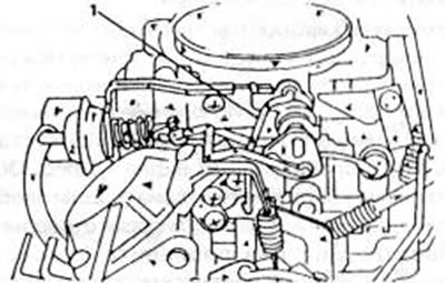 Рис. 134. Регулировка скоростного холостого хода (ускоренного холостого хода). Рычаги (1) для…