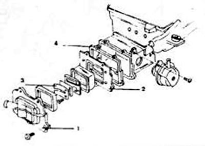 Рис.142. Снятие и установка выпускного клапана 1. Корпус; 2. Усилительная пластина; 3. Выпускной…