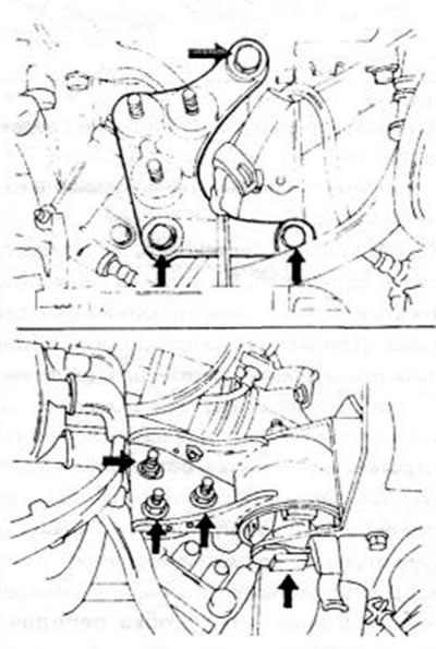 Рис. 170. Закрепление кронштейна подвески на верхнем рисунке (момент затяжки 55-80 Нм) и подвески…