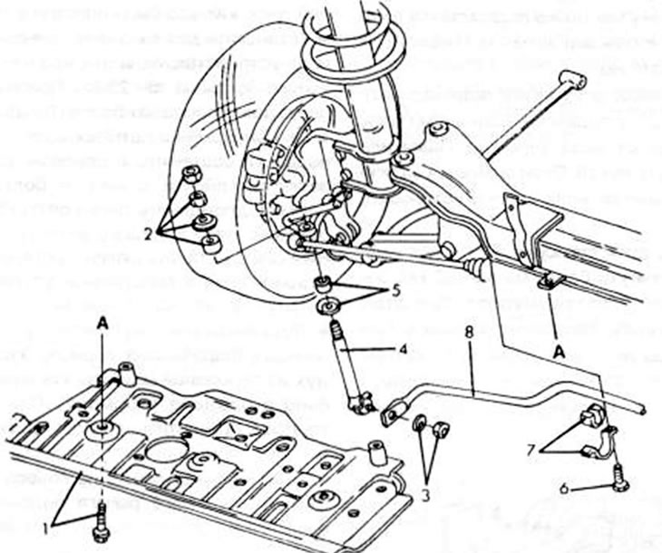 Рис.205. Детали стабилизатора поперечной устойчивости при установленном управлении четырех колес.…