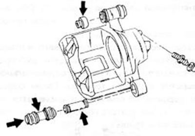 Рис.223. Перед сборкой смазать указанные стрелками места смазкой, имеющейся в ремонтном комплекте