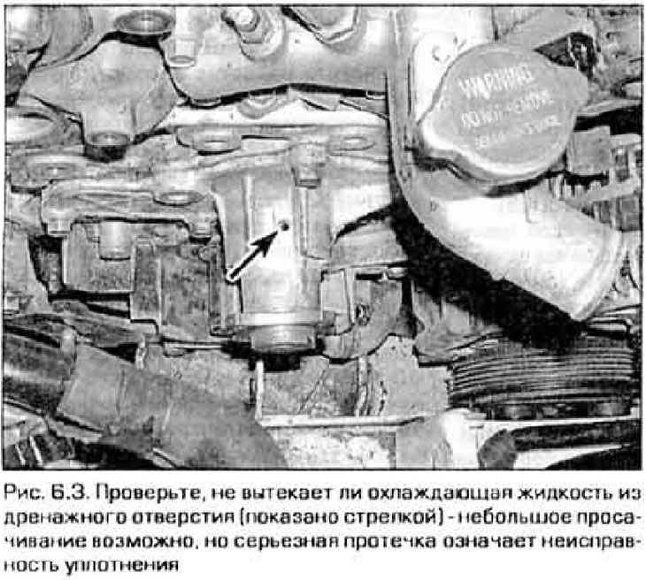 3. У вадзяной помпе маюцца спецыяльныя дрэнажныя каналы (малюнак 6.3). Пры няспраўнасці ўшчыльнення…