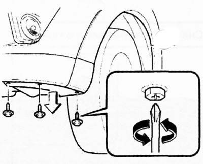 4. Отверните винты, вращая их против часовой стрелки, и частично оттяните назад грязезащитный кожух.