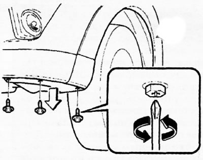 4. Отверните винты, вращая их против часовой стрелки, и частично оттяните назад грязезащитный кожух.