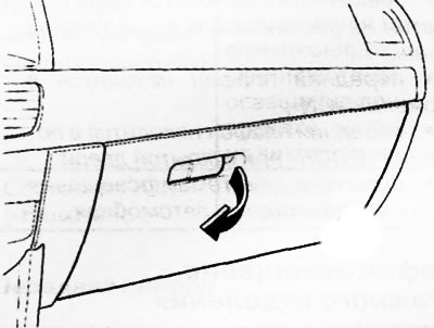 Для того чтобы открыть крышку перчаточного ящика, потяните на себя рукоятку защелки.