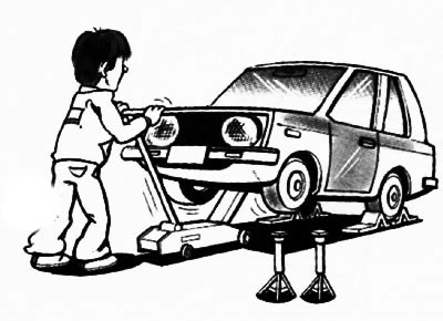 Перед поднятием автомобиля при помощи домкрата необходимо подложить под колеса упоры или иным…