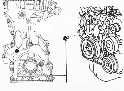 Remove the plug from the service hole in the front engine cover.
