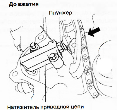 Note: As the exhaust camshaft rotates clockwise, the timing chain will tighten slightly, pushing…