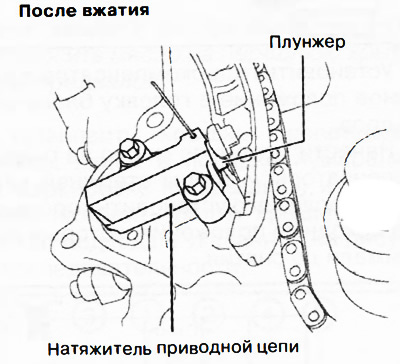 Note: As the exhaust camshaft rotates clockwise, the timing chain will tighten slightly, pushing…
