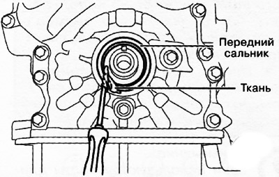 9. Извлечь сальник с помощью плоской отвертки, обмотанной чистой тканью, чтобы не повредить…