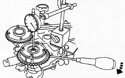 6. Using a dial indicator, measure the axial clearance of the camshaft. If the obtained value…