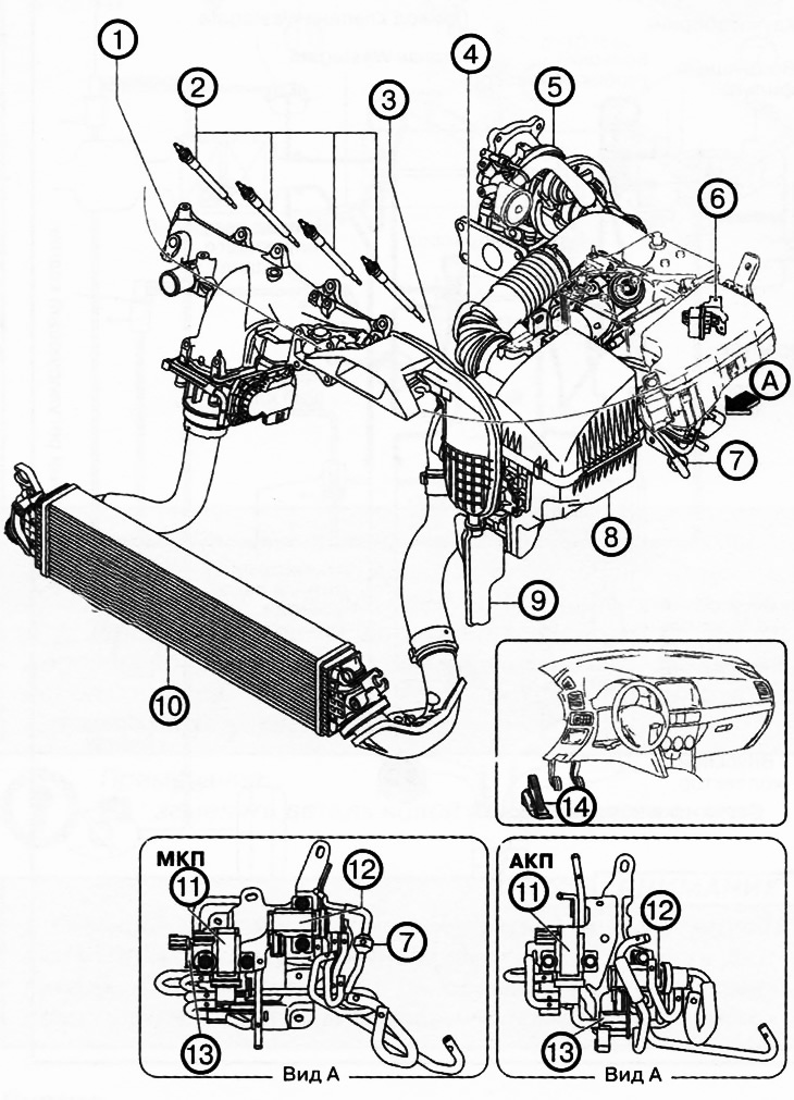 Компоненты системы впуска дизельного двигателя: