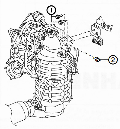 Zamontuj śruby 1 i 2, jak pokazano na rysunku.