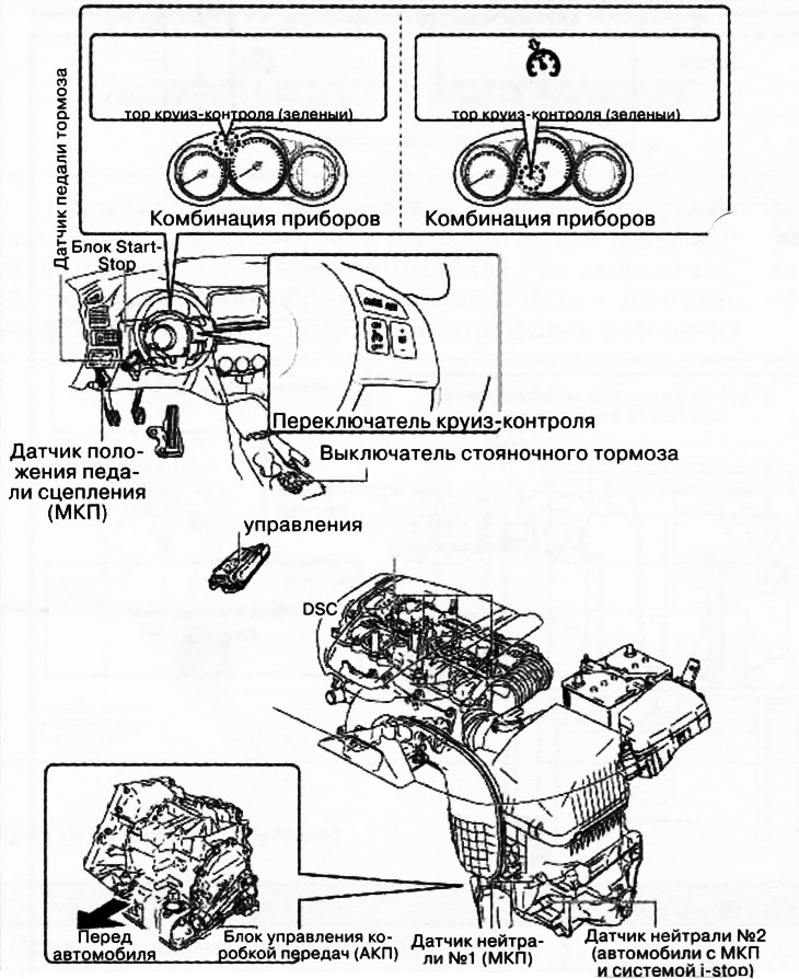 Компоненти системи круїз-контролю автомобіля з дизельним двигуном