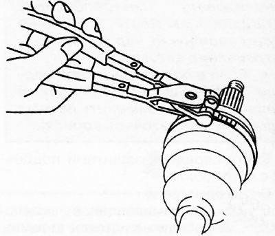 2. Снять хомут пыльника малого диаметра с помощью специальных клещей.