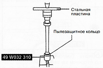 26. С помощью подходящей оправки напрессовать новое пылезащитное кольцо на приводной вал.