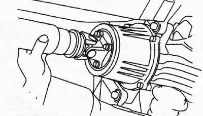 1. Покачивая карданный шарнир рукой, убедиться в отсутствии чрезмерного люфта.