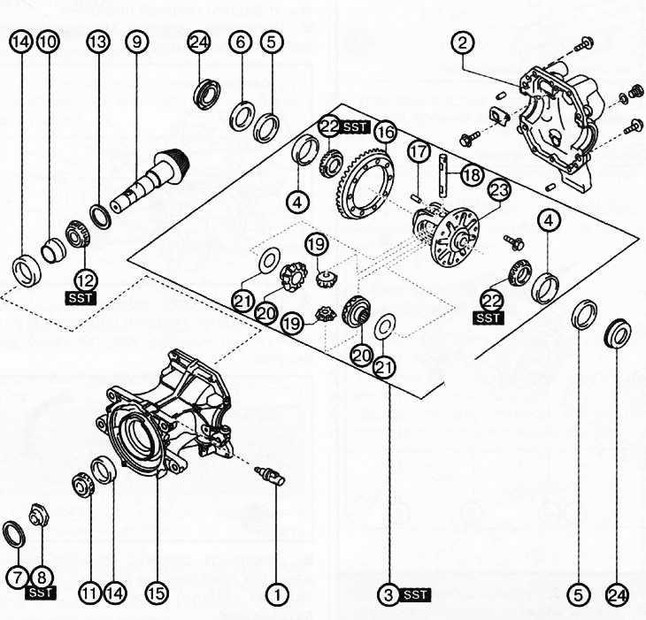 1. Датчик температуры масла задней главной передачи.
