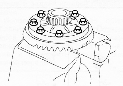 14. Зафиксировать коробку дифференциала в тисках и отвернуть болты.