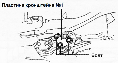 12. Версии с передним приводом (2WD): снять пластину кронштейна №1.