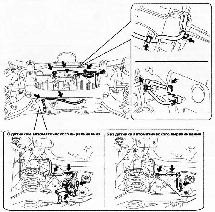 2. Отсоединить зажимы электропроводки и разъемы, установленные на заднем подрамнике.