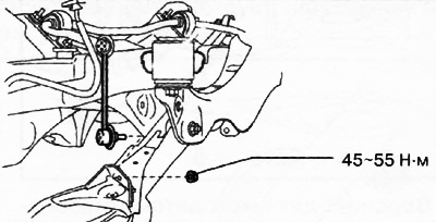 1. Отвернуть нижнюю гайку стойки заднего стабилизатора поперечной устойчивости.