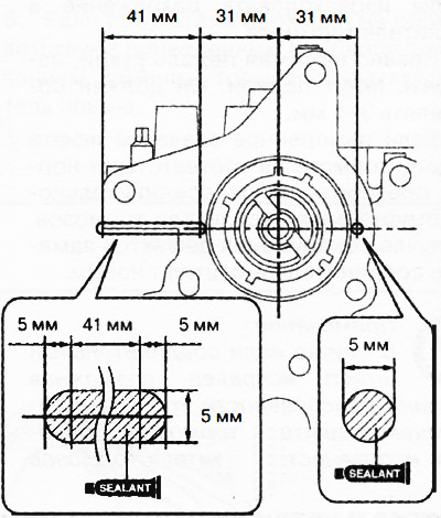 22. Нанести тонкий слой силиконового герметика (TB1217G), как показано на рисунке.