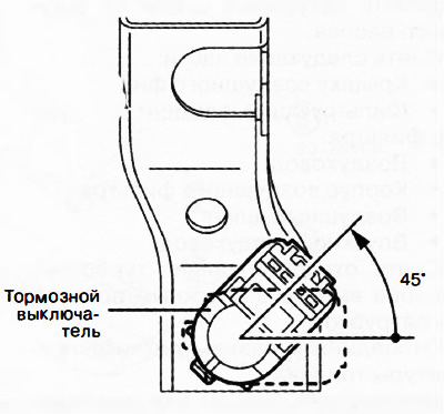 Зафиксировать тормозной выключатель, повернув против часовой стрелки на 45°.