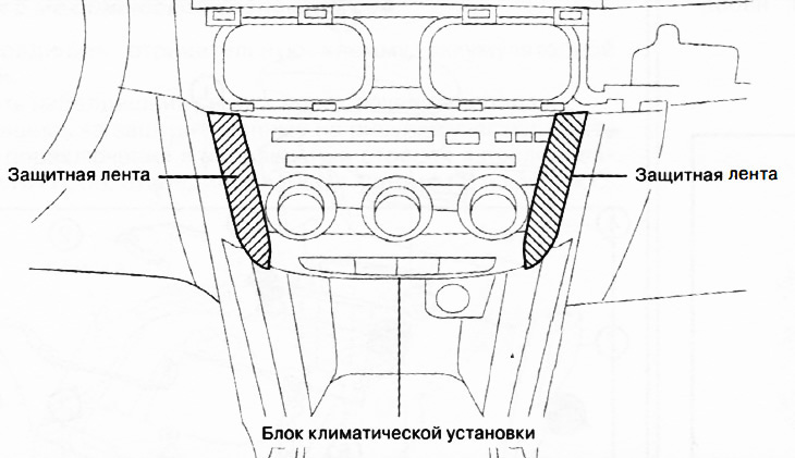 Uwaga. Nałóż taśmę ochronną na obszary wskazane na rysunku.