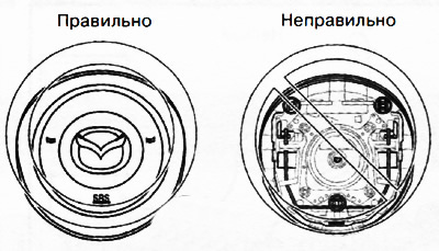 Внимание. Всегда помещать модуль подушки безопасности облицовкой вверх.