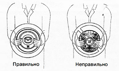 При обращении с модулями подушек безопасности держать их облицовкой от себя. В противном случае…