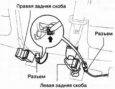6. Автомобили с напоминанием о непристегнутом заднем ремне безопасности: отсоединить разъем.