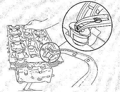 Сжать клапанную пружину с помощью подходящего сжимателя. Снять сухари клапана и снова отпустить…