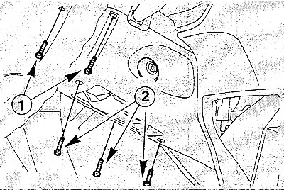 Открутить винты верхней облицовки рулевой колонки (1) и вынуть облицовку.