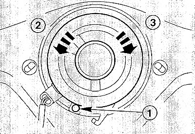 Отцентровать витую пружину перед установкой. Для этого прижать выступ крепления (1) и держать его.…