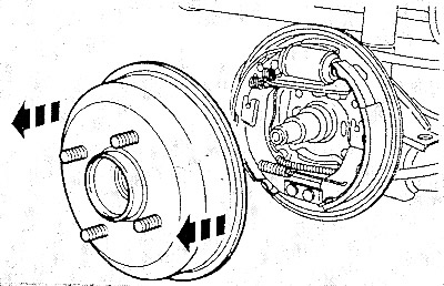 Снять тормозной барабан со ступицей и колесным подшипником.